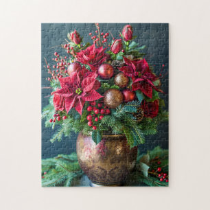 Puzzle Ramo festivo de Navidad con pino y poinsettia