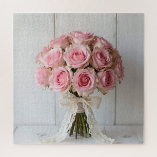 Puzzle Ramo Romántico de Rosas Rosadas con Encaje Perla