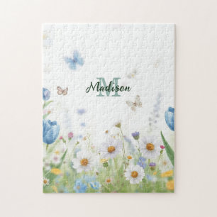Puzzle Ramo silvestre de flores verdes de primavera Monog