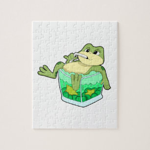 Puzzle Rana con vidrio de jugo