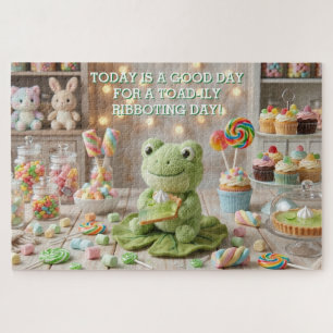 Puzzle Rana de peluche linda sosteniendo pastel de lima c