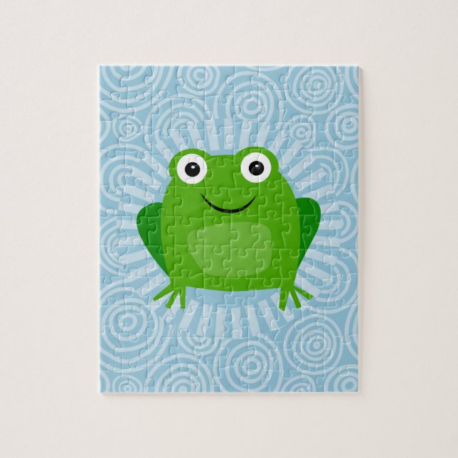 Puzzle Rana divertida - Froggy lindo en azul (Vertical)