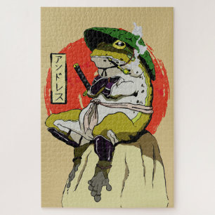 Puzzle Rana samurai con estética de sol rojo