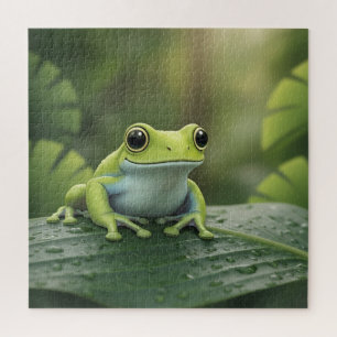 Puzzle Rana Verde Adorable en Hoja
