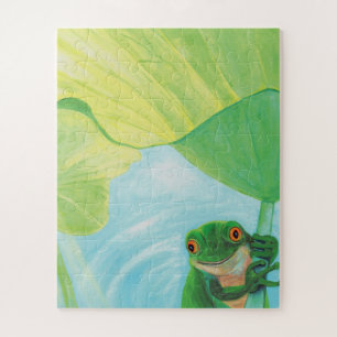 Puzzle Rana verde bajo Lily Pad