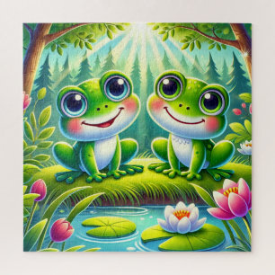 Puzzle Ranas de dibujos animados adorables sentadas en un