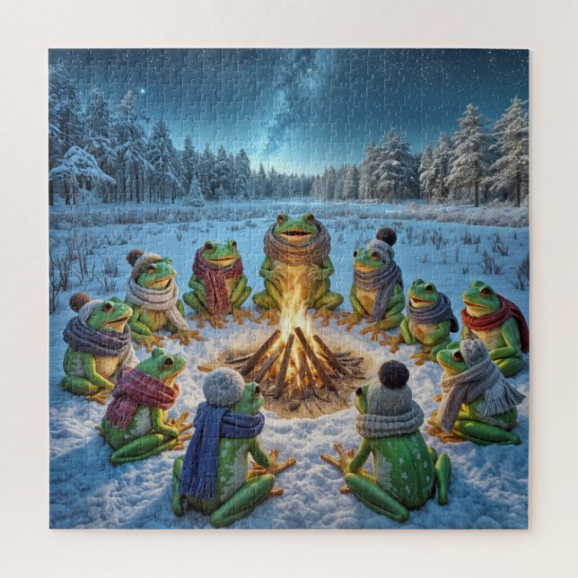Puzzle Ranas reunidas alrededor de una fogata (Vertical)