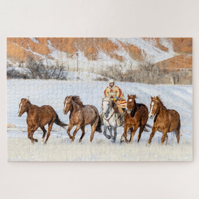 Puzzle Rancho de Caballos Hideout, Vaquero y Caballos (Horizontal)