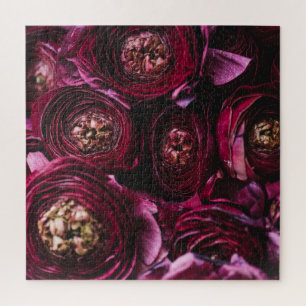 Puzzle Ranunculus morado oscuro, floreciente acercamiento
