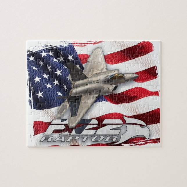 Puzzle Rapaz F-22 y bandera americana (Horizontal)