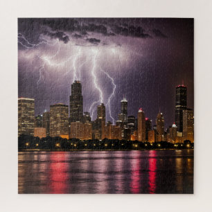 Puzzle Rascacielos De La Ciudad De Chicago Con Rayos