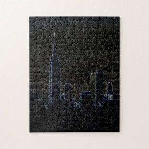 Puzzle Rascacielos de Manhattan en Nueva York Noche oscur