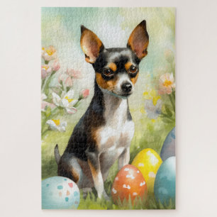Puzzle Rat Terrier con festividades de huevos de Pascua