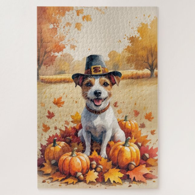 Puzzle Rat Terrier En Otoño Deja El Arte De Acción De Gra (Vertical)