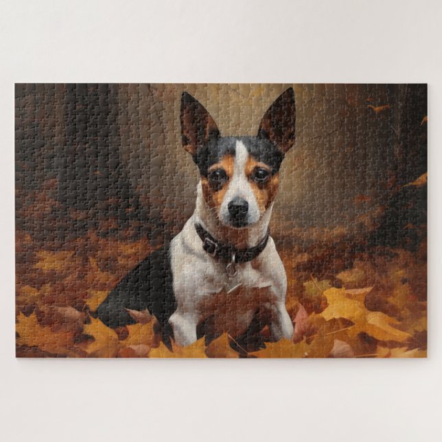 Puzzle Rat Terrier en otoño hojas caídas inspiran (Horizontal)