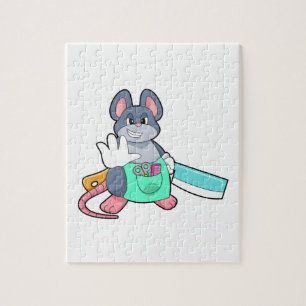 Puzzle Ratón como peluquero con tijeras y comb