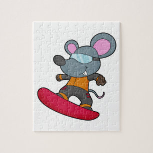 Puzzle Ratón como snowboard con Snowboard