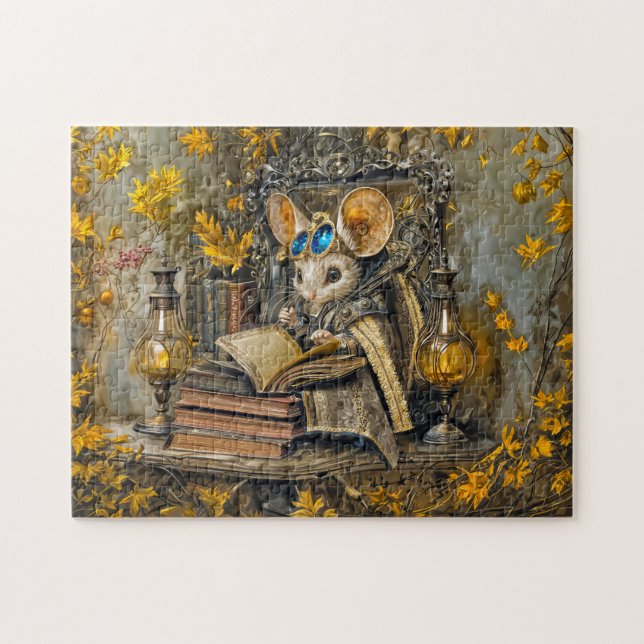 Puzzle ratón de lectura steampunk (Horizontal)