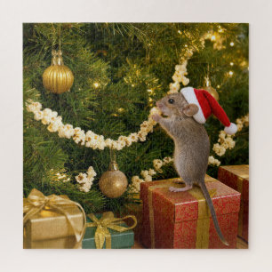 Puzzle Ratón de Navidad Comiendo Rosquilla de Maíz en el