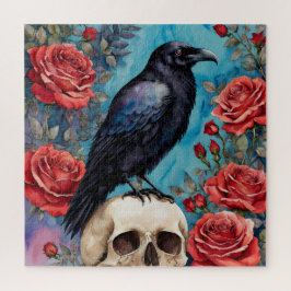 Puzzle Raven En El Roisos Rojos Cráticos Fondo Verde azul