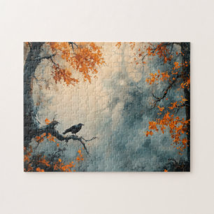 Puzzle Raven en un bosque de otoño.