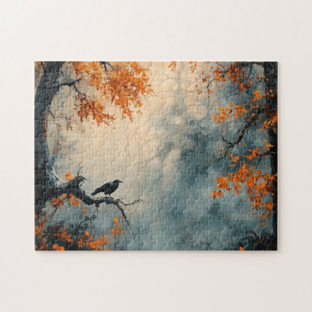 Puzzle Raven en un bosque de otoño. (Horizontal)