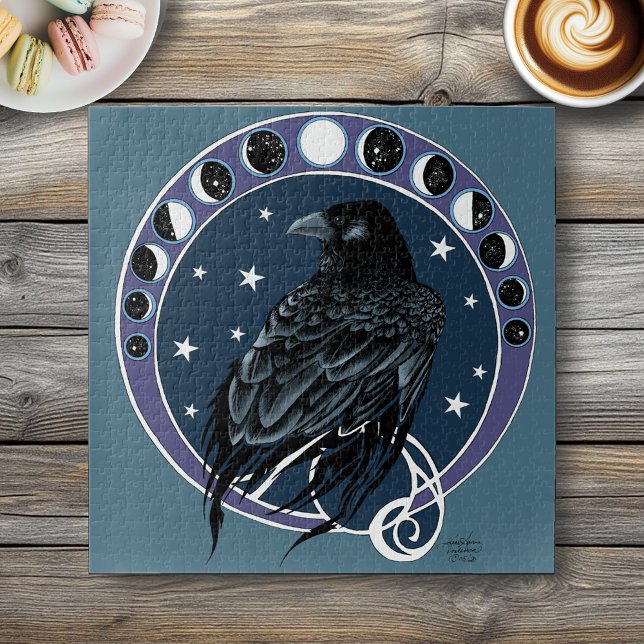 Puzzle Raven Moon Phases Stars Blue (Subido por el creador)