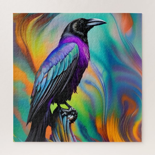 Puzzle Raven morado, fondo de luces del norte (Vertical)