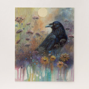 Puzzle Raven pintado a mano con flores silvestres