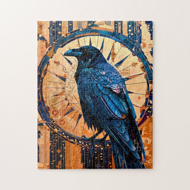 Puzzle Raven Totem – Mystic Art Deco Symbol (Vertical)