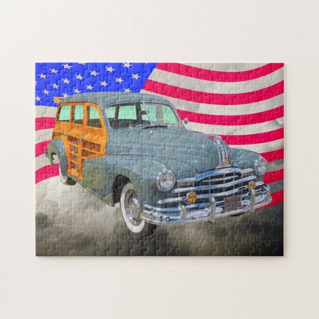 Puzzle Raya de plata 1948 de Pontiac Woody y bandera de (Horizontal)