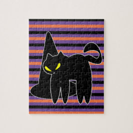 Puzzle Rayas de Gorra de bruja de gato negro de Halloween