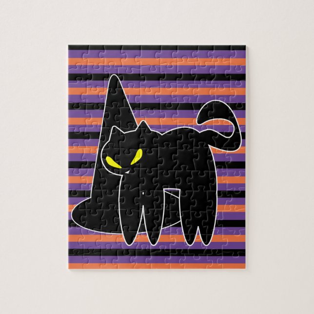 Puzzle Rayas de Gorra de bruja de gato negro de Halloween (Vertical)