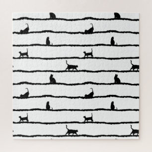 Puzzle Rayas de silueta de gato Patrón dibujado a mano ab