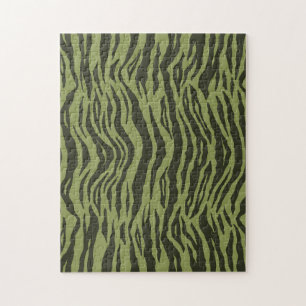 Puzzle Rayas de Tigre Glamurosas Verde Musgo Estampado An