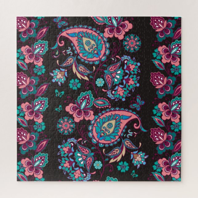 Puzzle Rayo Paisley: negro decorativo sin foco (Vertical)