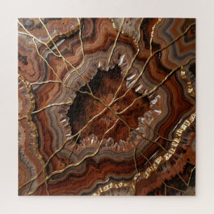 Puzzle Rebanada de ágata Kintsugi dorada de lujo mineral