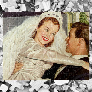 Puzzle Recién casados en una boda vintage, novia y novio 