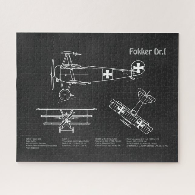 Puzzle Red Baron Fokker Dr. 1 - Aerplane Blueprint PD (Horizontal)