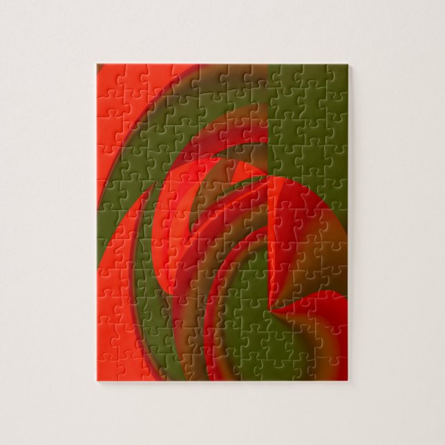Puzzle Red & Green Cubist Abstract (Vertical)