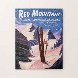 Puzzle Red Mountain British Columbia, poster de esquí de