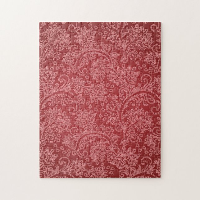 Puzzle Red Paisley Damask Designer Floral Classic (Vertical)