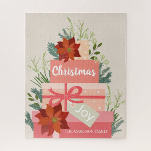 Puzzle Red Poinsettia Christma Joy personalizado