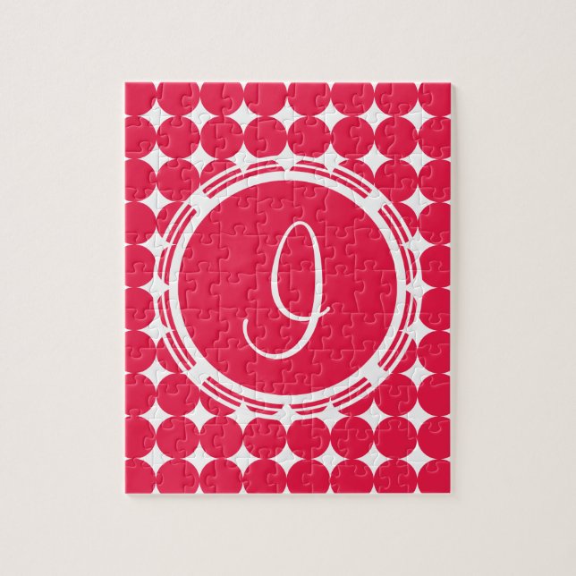 Puzzle Red Polka Dot Monogram (Vertical)