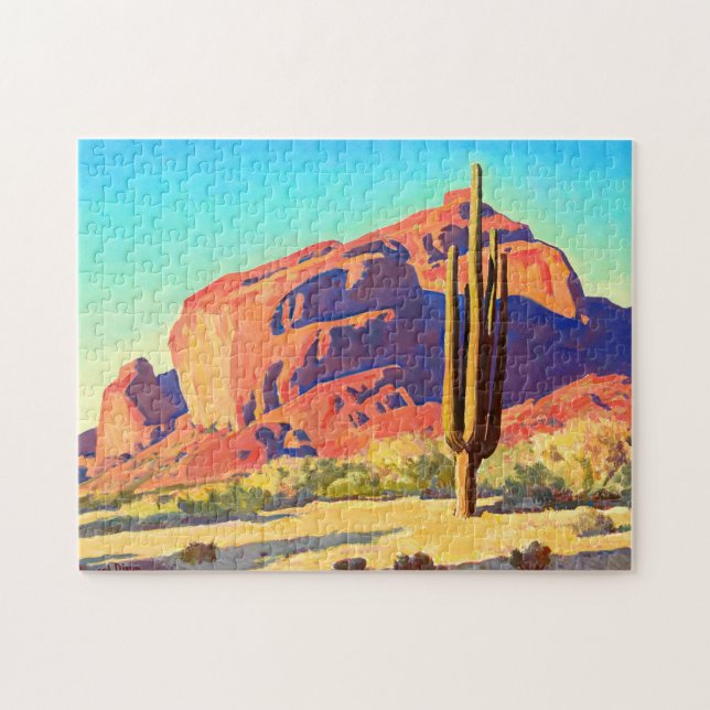 Puzzle Red Rocks and Cactus, 1945 by Maynard Dixon (Horizontal)