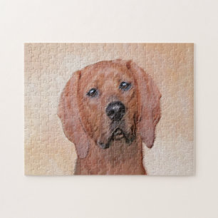 Puzzle Redbone Coonhound Painting - Cute Original Dog Art