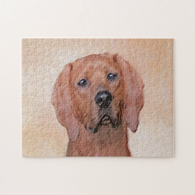 Puzzle Redbone Coonhound Painting - Cute Original Dog Art (Horizontal)