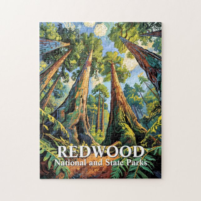 Puzzle Redwoods National Park California Van Gogh Custom (Vertical)