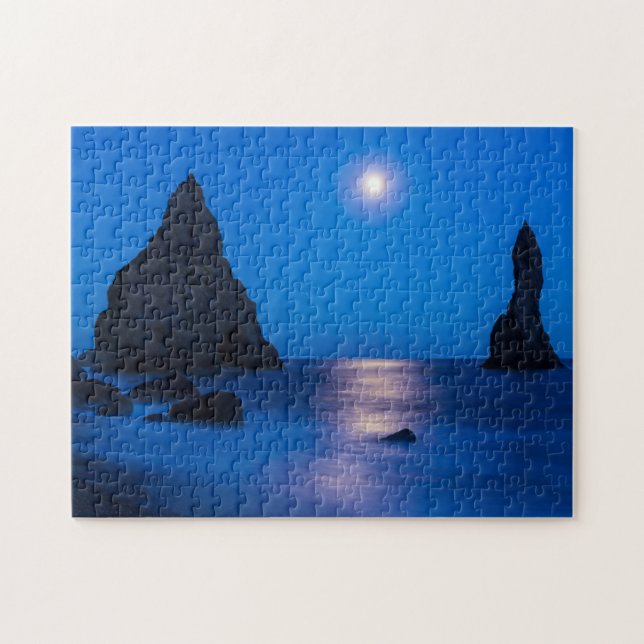 Puzzle Reflejo de la salida de la luna | Islandia, Reynis (Horizontal)