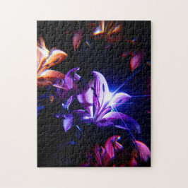 Puzzle Reflejo de Lirios Rosas con Rayos de Luz
